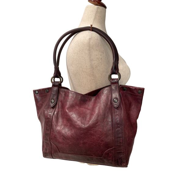 Frye Melissa Wine/Burgundy Leather Shoulder Bag Top Handle Tote Satchel Shopper - Picture 1 of 16